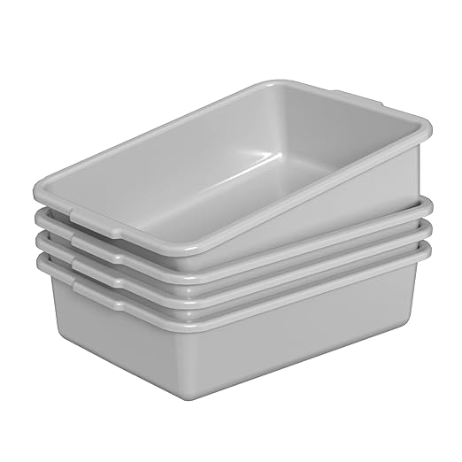 Jekiyo 4-Pack Small Bus Tubs Commercial 8 L Plastic Wash Basin Tub Light Grey