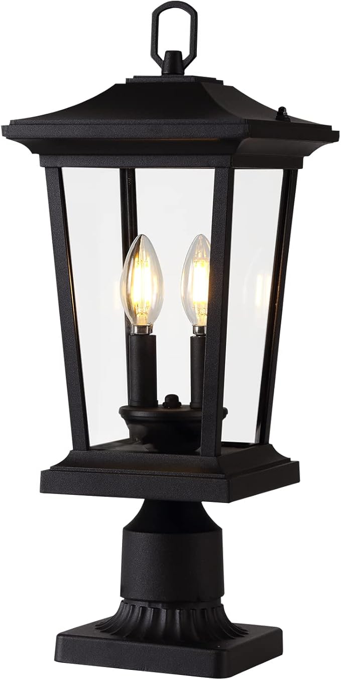 Outdoor Post Lights Cast Aluminum Lamp Post Light Fixture 2-Light Pole Mount Light with Clear Glass Outdoor Pier Mount Light Matte Black Finish
