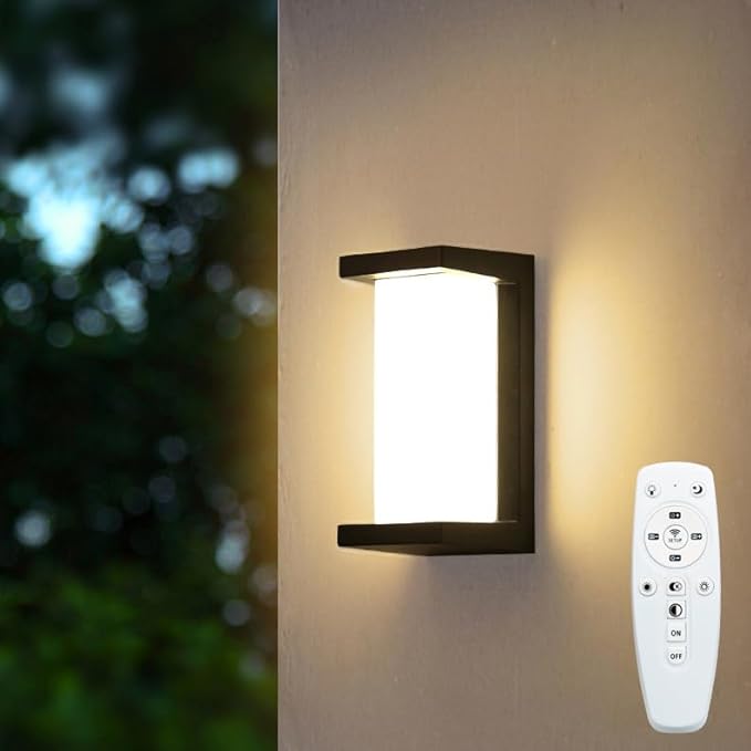 Modern Outdoor Wall Lights18W LED Sconce Aluminum Matte Black House LightIP65 Waterproof for Courtyard Garage Terrace Porch Stairs (Black with remoter)