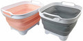 SAMMART 7.5L (2 Gallons) Collapsible Dishpan with Draining Plug - Foldable Washing Basin - Portable Dish Washing Tub - Space Saving y (Grey + Pearl Blush 2)