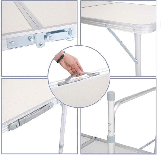 MPM Folding Table 4FT Portable Lightweight Aluminum Camping Table Adjustable Height with Handle for Outdoor Indoor