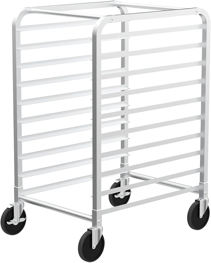 VINGLI 10-Tier Full/Half Sheet Pan Rack Aluminum Bakery Rack Speed Bakers Rack with Lockable Wheels for Home Commercial Kitchen Restaurant Cafeteria Dessert Shop 20 W x 26 D x 38 H