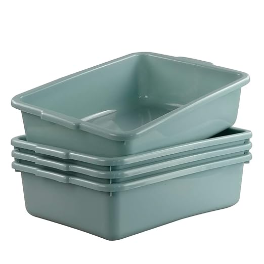 4 Pack Versatile Plastic Bus Box 8 L Small Commercial Bus Tubs 14.8 x 10.8 x 3.9
