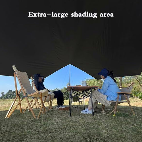 16x16 ft Large Camping Tarp with Poles Waterproof Hammock Rain Fly Camping Awning Sun Shelter (Black Without Poles)