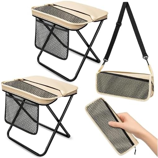 2 Pack Portable Folding Stools Collapsible Backpack Stool with 3 Storage Pouches Camping Chair Outdoor Seats Foot Rest Ultralight for Hiking Fishing Camping Festivals Large 13x10.62x12.2