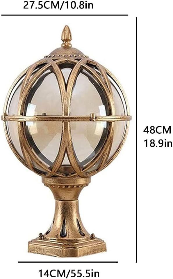 Outdoor Post Light Fixture Retro Amber Glass Ball Pillar Lights Waterproof Exterior Column Lamp Villa Courtyard Garden Park Doorpost Light Landscape Fence Bollard Pedestal Light
