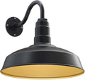 Steel Lighting Co. | Dusk to Dawn | Gardena Barn Light | Outdoor Wall Mounted | 16 Dome | 11 Gooseneck | Farmhouse Light Made in America | Matte Black Exterior/Brass Interior