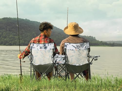 VINGLI Beach Chair with Umbrella for Adults Double Camping Chair with Canopy &amp Cooler Fold-Up Table Carrying Bag Folding Chair for Outdoor (Coconut Tree Patten)