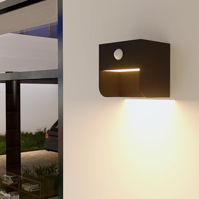 Solar Wall Light Outdoor2-Pack Porch Light Motion Sensor Dusk to Dawn Wall Sconce Waterproof IP54 Exterior Outside Light Fixture for Patio Fence GarageBlack