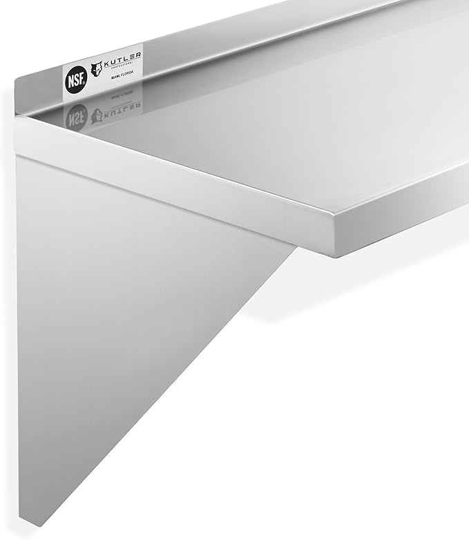 KUTLER Stainless Steel Shelf - 12 x 24 NSF Commercial Wall Mount Shelves with Backsplash Floating Metal Shelving for Restaurant Kitchen Home
