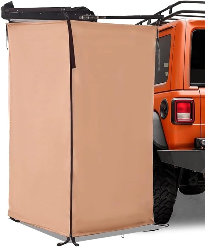 Vehicle Side Shower Tent RV Outdoor Shower Enclosure Outdoor Camping Awning Shower Room Waterproof for Long Road Trips Van Beach(Khaki)