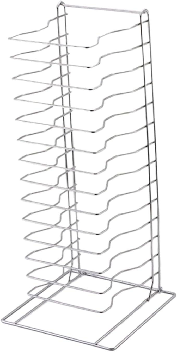 14 Tier Pizza Pan Rack 12x12x27 Inch Metal Organizer for Commercial &amp Home Kitchens Space Saving Ventilation Design