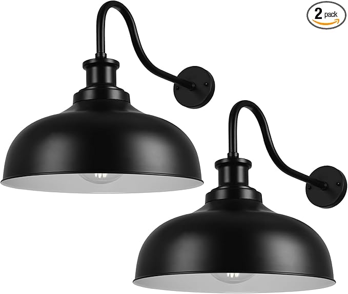 Outdoor Barn Lights16 Inch Dome Outdoor Wall Sconces Farmhouse Exterior Wall Mount Light Vintage Wall Lighting Fixture Industrial Black Lantern Lamps for Porch Entryway Garage 2 Pack
