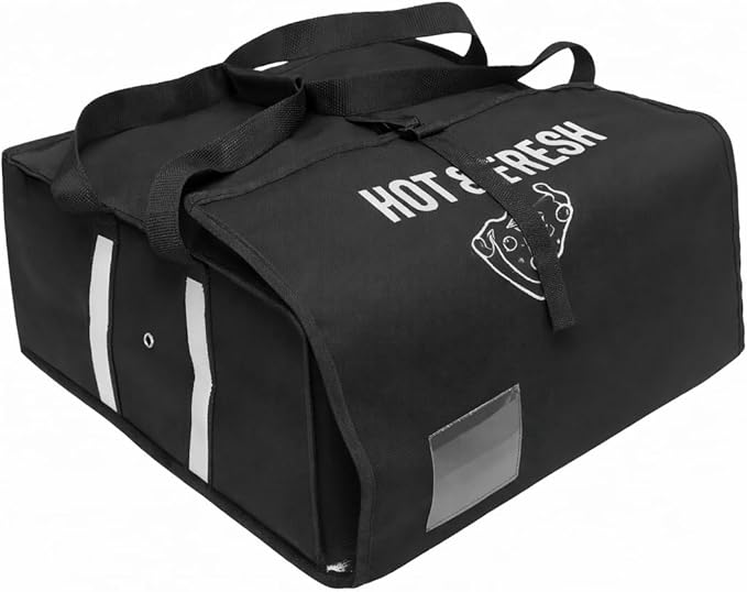 Pizza Bags for Delivery – Insulated Pizza Delivery Bag | Pizza Warmer Carrier for Doordash Uber Eats Catering | Front Load Heavy Duty (Black 20X20X12)