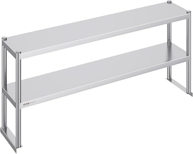 VEVOR Stainless Steel Overshelf 12 x 60 Inch Double Deck Height Adjustable Prep Work Table for Kitchen Restaurant and Workshop