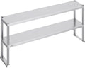 VEVOR Stainless Steel Overshelf 12 x 60 Inch Double Deck Height Adjustable Prep Work Table for Kitchen Restaurant and Workshop