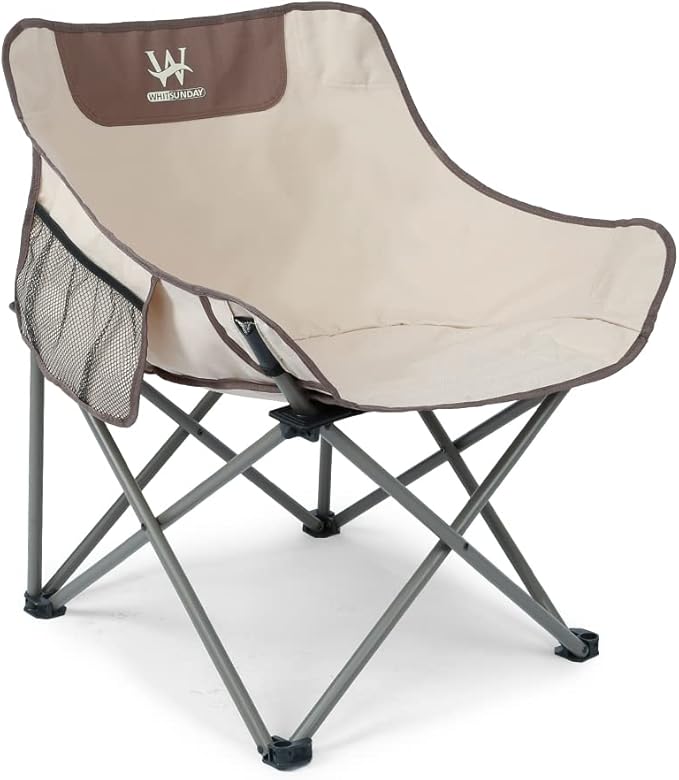 Whitsunday Outdoor Foldable Camping Chair with Built-in Side Pocket (2 Ivory)