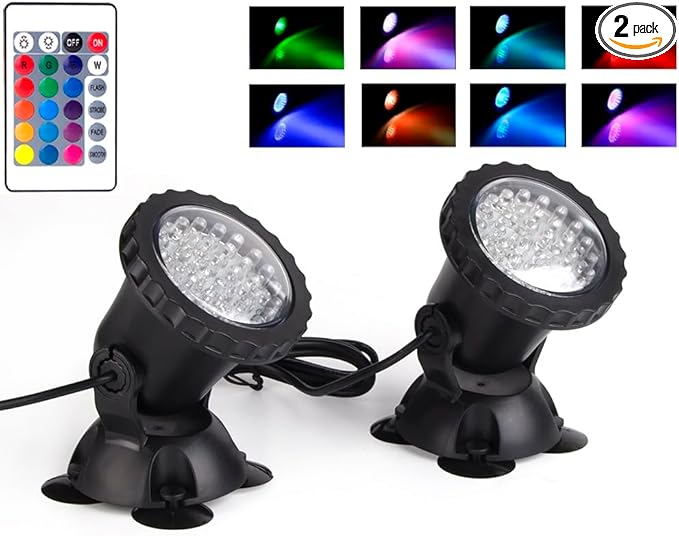 SHOYO Pond Lights Color Changing Spotlights Underwater Fountain Lights IP68 Waterproof RGB Memory Dim Adjustable Submersible for Outdoor Waterfall Pond Fountain Pool 2 in Set