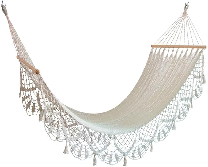 Brazilian Canvas Hammock with Tassels &amp Crochet Fringe Extra-Large Double Hammock for Indoor/Outdoor 200x100cm Comfortable &amp Stylish Ideal for Garden Patio and Travel