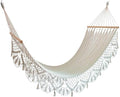 Brazilian Canvas Hammock with Tassels &amp Crochet Fringe Extra-Large Double Hammock for Indoor/Outdoor 200x100cm Comfortable &amp Stylish Ideal for Garden Patio and Travel