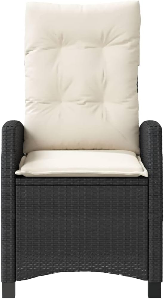 Reclining Garden Chair Black PE Rattan Standard Size with Adjustable Armrests and Removable Cushions for Outdoor Patio Lounging Weather-Resistant Durable Steel Frame