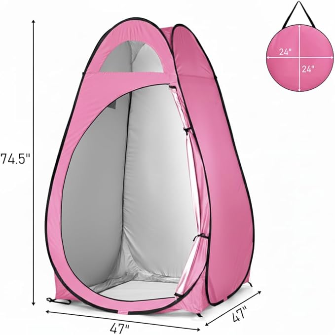 4x4ft Pop Up Privacy Shower Tent with Top Window 3.6lbs Liightweight Dressing Room Portable Toilet Stall with Carry Bag for Camping Beach Outdoors (Pink)