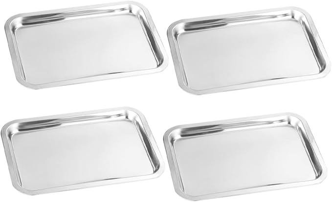 Amosfun 4Pcs Stainless Steel Plates Dinner Dishes for Self Feeding for Outdoor Camping Picnic Dishwasher Fun Design
