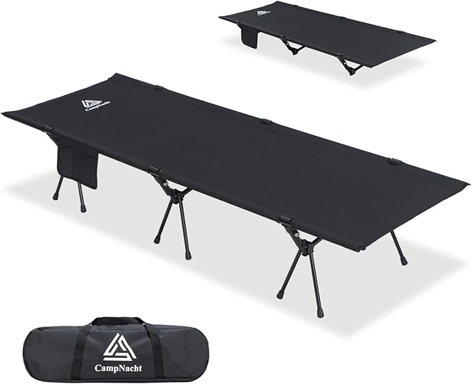 CAMPNACHT Ultralight Camping Cot with Leg Extenders Aluminum Lightweight Folding Cot for Adults Portable Backpacking Compact Tent Cot for Outdoor Hiking 1 Pack with 2 Use Modes Black