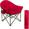 HIGH POINT SPORTS Padded Oversized Folding Camping Chair Portable Moon Saucer Chair Round Outdoor Chair with Cup Holder and Carry Bag for Adults Hiking Camping Fishing Red