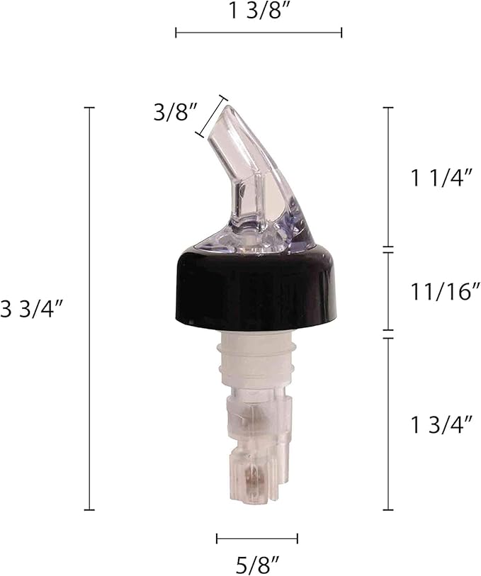 TrueCraftware- 1-1/4 oz Measured Liquor Pourer with Clear Tail &amp Black Collar Acrylonitrile Set of 12- Cocktail Shot Dispenser Liquor Bottle Pourers Alcohol Liquor Pourers Bar Bartender Accessorie
