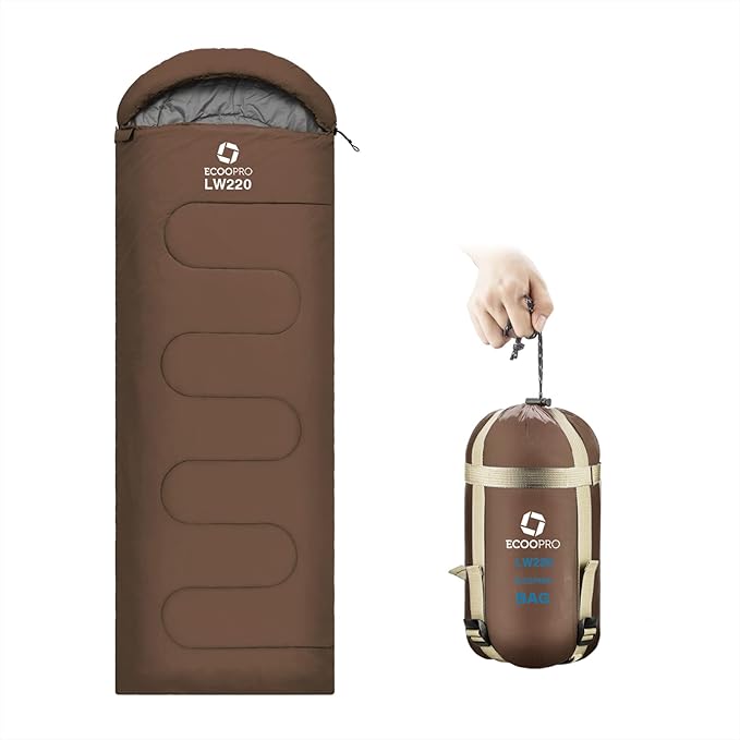 ECOOPRO Warm Weather Sleeping Bag - Portable Waterproof Compact Lightweight Comfort with Compression Sack - Great for Outdoor Camping Backpacking &amp Hiking-83 L x 30 W Fits Adults
