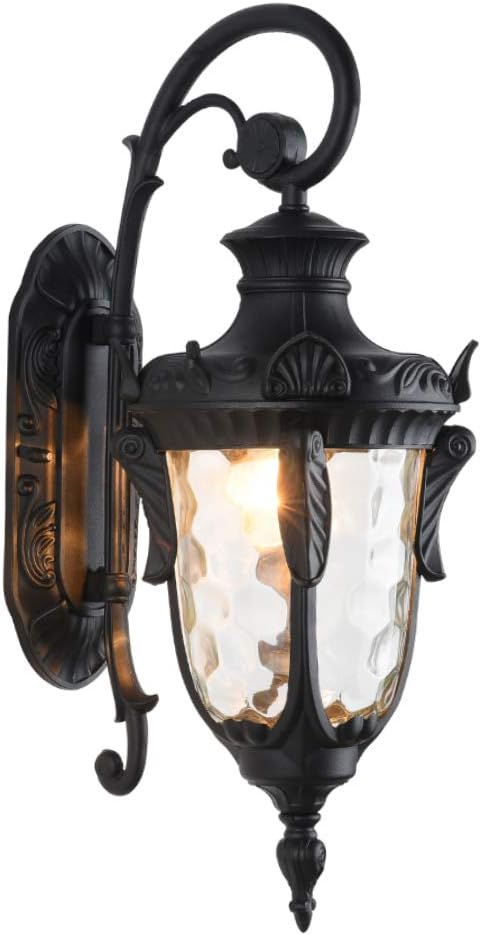 LONEDRUID Outdoor Wall Light Fixtures Black 20.47 H Exterior Wall Lantern Waterproof Sconce Porch Lights Wall Mount with Hammered Glass Shade for House