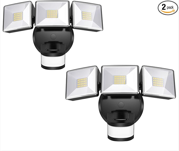 OREiN 2 Pack Motion Sensor Outdoor Flood Light 30W 4500LM LED Security Light with 180° 40FT Detection Dusk to Dawn/Auto/Test Modes IP65 Waterproof Hardwired Floodlight for Yard Garage Driveway