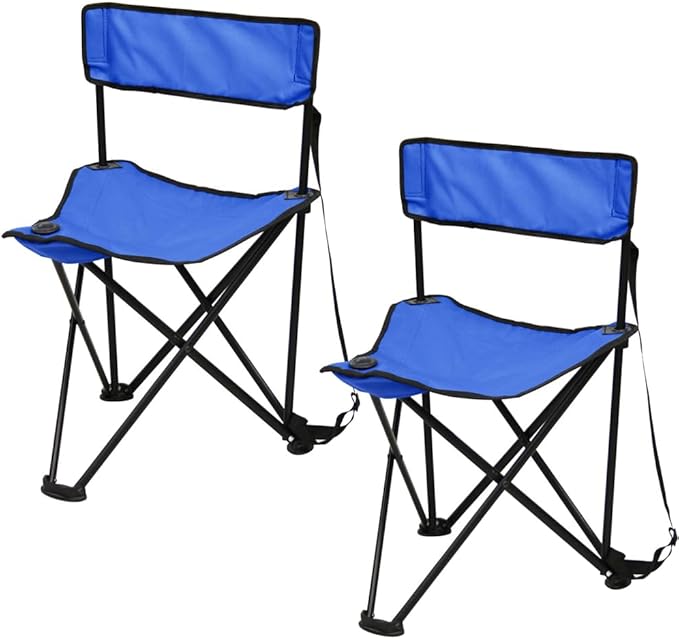 Preferred Nation Tripod Stool seat with backrest. Collapsible Lightweight and Portable with Built in Shoulder Carry Strap (Set of 2) (Blue)