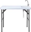 Fish Cleaning Table with Sink Portable Camping Table w/Flexible Faucet Drainage Hose Hook Up Outdoor Fish Cleaning Station for Garden Backyard Kitchen