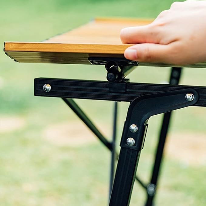 Folding Camping Table Height Adjustable Portable Imitation Wood Grain Aluminum Camp Table Desk Lightweight Durable Roll Up Picnic Tables