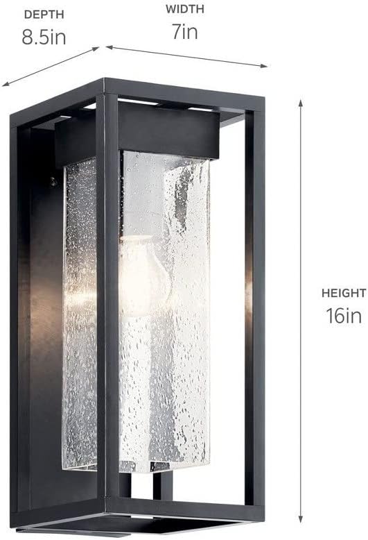 Kichler Lighting Mercer 16 inch 1 Light Outdoor Wall Light with Clear Seeded Glass in Black Finish