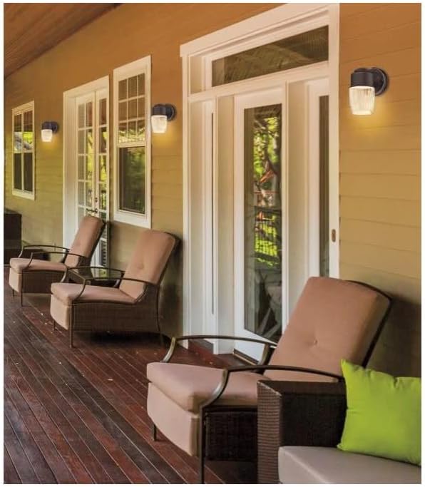Westinghouse 6106900 One-Light LED Outdoor Wall Fixture with Dusk to Dawn Sensor Oil Rubbed Bronze Finish with Clear Ribbed Glass  Oil-rubbed Bronze