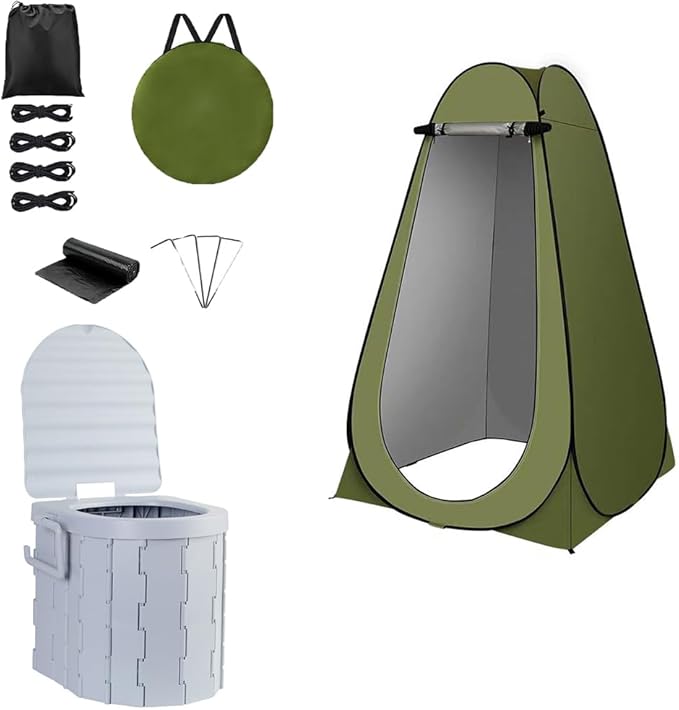 Portable Toilet Kit Camping Toilet with Pop-Up Privacy Tent Toilet Bags Washable Portable Outdoor Showers Changing Rooms