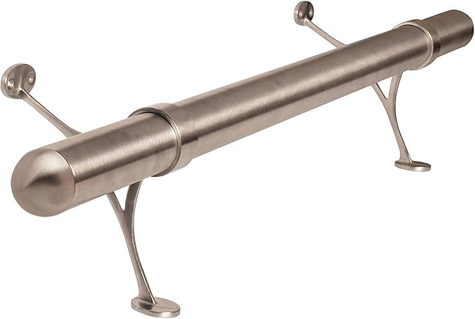 OUTWATER 2 Diameter x 4' Bar Foot Rail Kit – Complete Undercounter Mount Hardware and Tubing Dome End Cap Satin Stainless Steel Finish