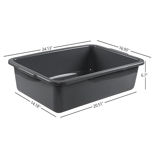 Gloreen 4 Packs Large Commercial Bus Tubs 35 L Rectangular Dishpan Plastic Wash Basin Grey