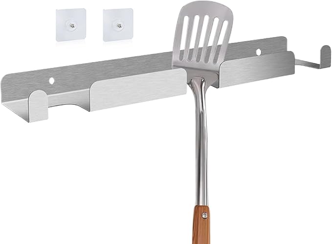 Stainless Steel Peel Rack 16.3 Inch - Wall Mounted Tool Holder | Commercial Kitchen Organizer Shelf for Shovel Spatula Brush Spoon Storage Restaurant Shop Utensil Display Space Saving Installation