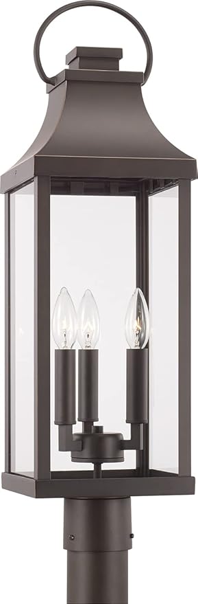 Capital Lighting 946432OZ Bradford Clear Glass Outdoor Post Lantern 3-Light 180 Total Watts 27 H x 8 W Oiled Bronze