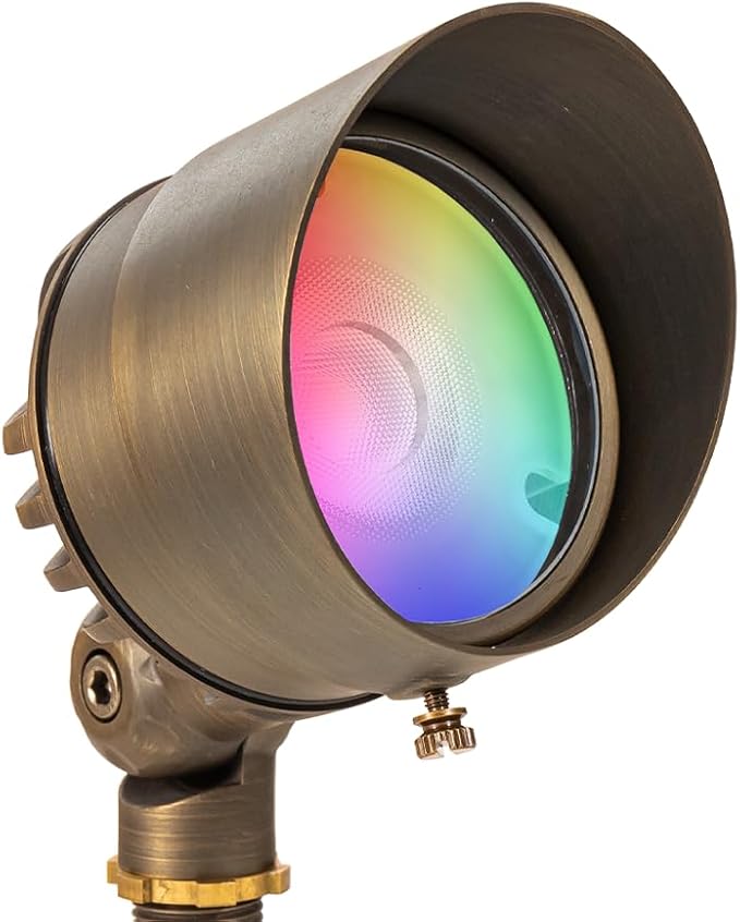VOLT 12V Color Changing RGBW Integrated LED Brass Spotlight (Bronze) with Remote Control for Low Voltage Landscape Lighting of Yard Lawn Garden Patio Trees &amp House