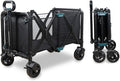 WONDERFOLD S5 Convertible Utility Wagon - Sturdy Compact Wagon with Wheels and Versatile Half-Capacity Option Table Attachment &amp Brakes Black