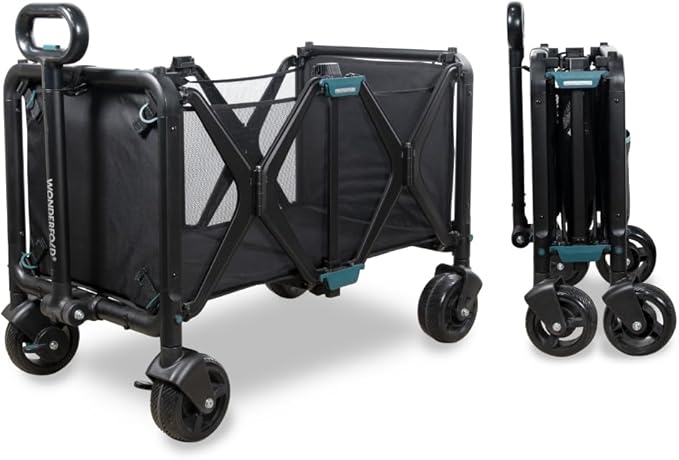 WONDERFOLD S5 Convertible Utility Wagon - Sturdy Compact Wagon with Wheels and Versatile Half-Capacity Option Table Attachment &amp Brakes Black