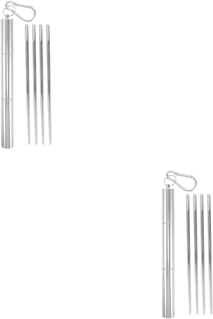 LOGOFUN 4pcs Stainless Steel Travel Chopsticks with Metal Carrying Case Portable Utensils for Camping Hiking Picnic