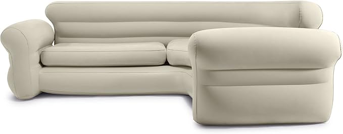 Intex Inflatable Corner Sofa L-Shaped Couch with 880 lb. Weight Capacity 2-in-1 Valve for Easy Indoor Setup 101 x 80 x 30”