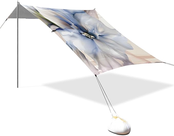 Beach Tent Sun Shelter Blue Flower Tiles Lightweight &amp Easy Setup Beach Shade Canopy for Camping Fishing
