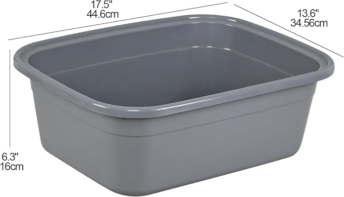 3 Pack 18 Quart Plastic Dish Pan Large Rectangular Wash Basin Grey